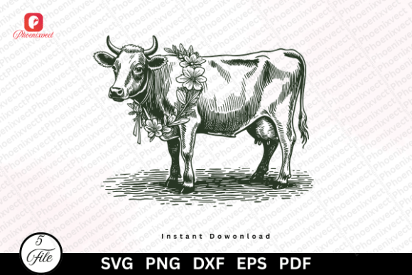 Download Hand Drawn Floral Cow Sublimation SVG - Sublimation Collection