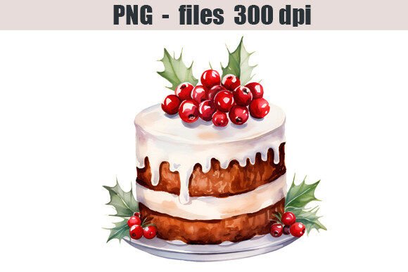Download Christmas Cake Watercolor Clipart - Christmas cake Collection