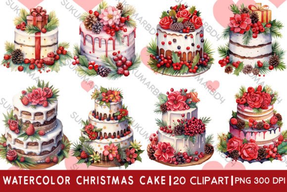 Download Watercolor Christmas Cake Clipart - Christmas cake Collection