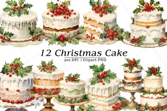 Download Christmas Cake Watercolor Clipart - Christmas cake Collection