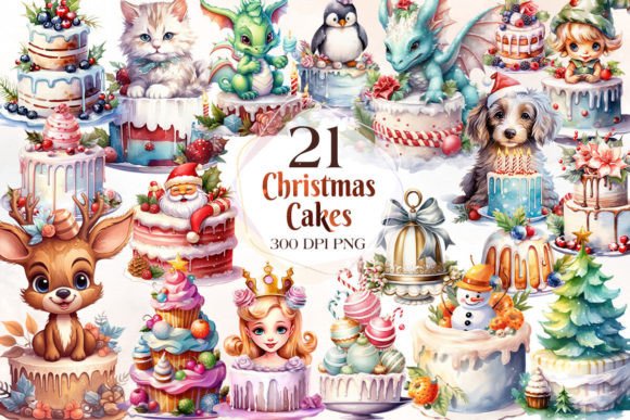Download Christmas Cake Watercolor Clipart Bundle - Christmas cake Collection